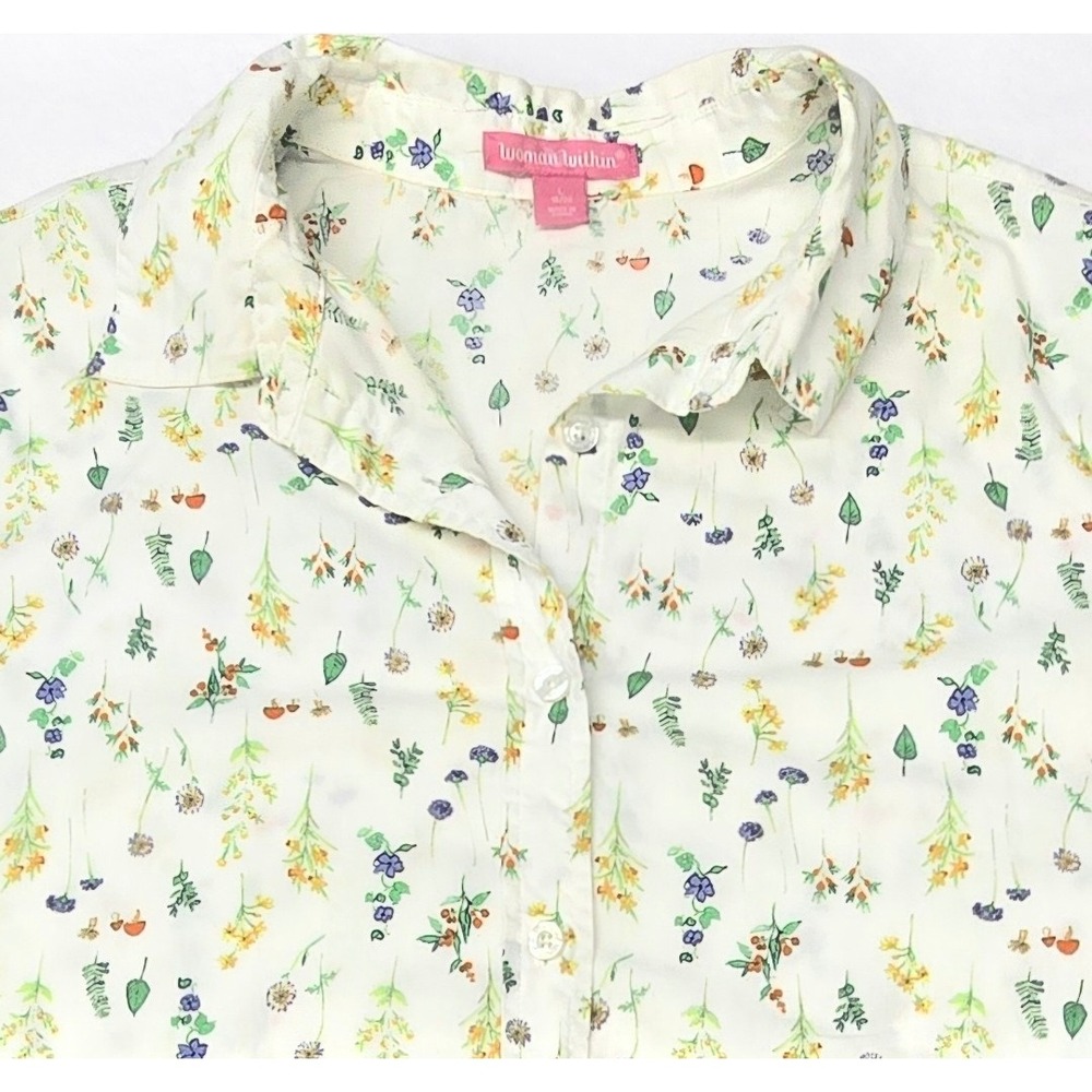 Woman Within Cream Floral Button-Down Shirt